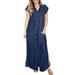 Women's Side Slit Sleeveless Sundress Button Up Denim Shirt Dress