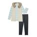 Wonder Nation Girls Faux Fur Trim Cardigan With Pockets, Long Sleeve Top and Leggings Outfit Set, 3-Piece, Sizes 4-18 & Plus