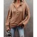 Woman,Button,Decoration,Drawstring,Jacket,Solid,Color,Loose,Hoodie,Top