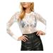 FREE PEOPLE Womens White Sheer Floral Long Sleeve Crew Neck Top Size XS