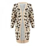 Cocloth Fashion Sexy Leopard Printed Cardigan Women Long Sleeve Pockets Cardigan Jacket