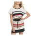 DKNY Womens Ivory Pocketed Striped Short Sleeve Crew Neck Mini Dress Size M