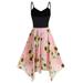 Inkach Plus Size Womens Sunflower Print Asymmetric Camis Handkerchief Dress