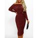 Elegant Women dress off shoulder Sexy Bodycon Evening long sleeve casual Polyester Dresses one pieces
