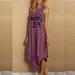 Women's Casual Dress Hippie Soul Letter Print Long Dress Loose Sleeveless O-Neck Double Layer Irregular Hem Maxi Dress