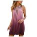 Tuscom Womens Dress,Spring Dress,Women's Summer Casual Fashion Metal Hanging Neck Print Sleeveless Dress