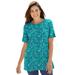 Plus Size Women's Perfect Printed Short-Sleeve Crewneck Tee by Woman Within in Waterfall Lovely Ditsy (Size 1X) Shirt