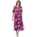 Plus Size Women's Button-Front Essential Dress by Woman Within in Deep Claret Graphic Bloom (Size 4X)