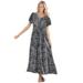 Plus Size Women's Short-Sleeve Crinkle Dress by Woman Within in Black Ikat (Size 3X)