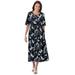 Plus Size Women's Button-Front Essential Dress by Woman Within in Black Graphic Bloom (Size 1X)