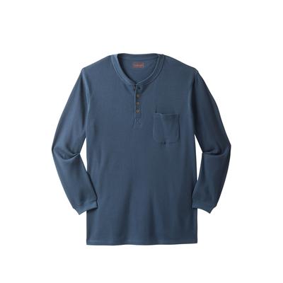 Men's Big & Tall Thermal Pocket Longer-Length Henley by Boulder Creek in Blue Indigo (Size 6XL) Long Underwear Top