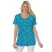 Plus Size Women's Perfect Printed Short-Sleeve Scoopneck Tee by Woman Within in Waterfall Lovely Ditsy (Size 2X) Shirt