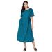 Plus Size Women's Button-Front Essential Dress by Woman Within in Deep Teal Polka Dot (Size M)