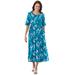 Plus Size Women's Button-Front Essential Dress by Woman Within in Deep Teal Graphic Bloom (Size M)
