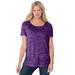 Plus Size Women's Marled Cuffed-Sleeve Tee by Woman Within in Dark Radiant Purple Marled (Size 3X) Shirt