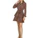 Allegra K Women's Lace V Neck Long Sleeve Belted Swing Floral Tiered Dress