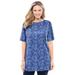 Plus Size Women's Perfect Printed Short-Sleeve Boatneck Tunic by Woman Within in French Blue Paisley (Size 3X)