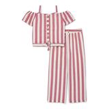 Star Ride Girls 7-16 Cold Shoulder Striped Tie Front Top and Bottom, 2-Piece Outfit Set