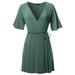 FashionOutfit Women's Casual Solid Bell Sleeves Kimono V-Neck Wrap Dress