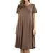 Womens & Plus Round Neck Short Sleeve Knee Length A-Line Swing Trapeze Dress