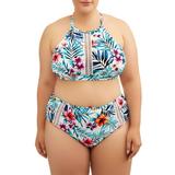 Time and Tru Women's Plus-Size Tropical Rainforest High Neck Swimsuit Top