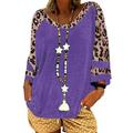 Women 3/4 Sleeve Leopard Crew Neck Color Block Shirt