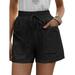 Sexy Dance Womens Casual Shorts Summer Cotton Linen Wide Leg Short Pants Ladies Drawstring Mid Waist Comfy Pockets Shorts Black M(US 6-8)