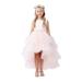 Little Girls Blush Lace Bodice Beaded Sash Hi-Low Flower Girl Dress