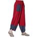Avamo Womens Casual Palazzo Pants Loose Elastic Waist Cotton-Linen Trouser Polka Dot Patchwork Wide Leg Pants Red Dot Print L(US 10-12)