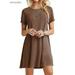 BadPiggies Womens Short Sleeve Loose Casual T-Shirt Tops Dress A-Line Round Neckline Summer Dress (M, Brown)