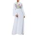 ZANZEA Women Flare Sleeve Floral Embroidery Dress Kaftan Ruffle-Trim Long Maxi Dress