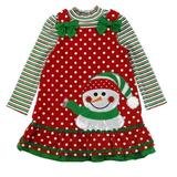 Nannette Girls Red Snowman 2 PC Dress Set Corduroy Jumper & Long Sleeve Shirt