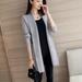 Preppy Style Loose Casual Solid Color Knit Thick Cardigan Fashion Trend Long-Sleeved Women's Pockets Coat Gray XXL