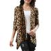 Allegra K Women's Boyfriend Long Sleeves Open Front Leopard Print Cardigan