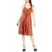 BAR III Womens Brown Ruffled Spaghetti Strap V Neck Below The Knee Fit + Flare Party Dress Size S