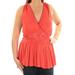 FREE PEOPLE Womens Red Sleeveless V Neck Top Size: L