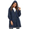 Women Waterproof Lightweight Rain Jacket Buttons Outdoor Hooded Raincoat