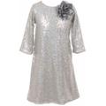 Little Girls Shiny Sequin Short Sleeve Holiday Christmas Party Flower Girl Dress Silver 4 (K40D8)