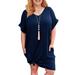 Sexy Dance Womens Plus Size Short Sleeve Tops Dress Summer Casual Loose V Neck Dress Ladies Vacation Beach Party Sundress With Pocket