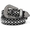 JASGOOD Western Rhinestone Studded Shiny Adult Black Unisex Cowboy Cowgirl Belt