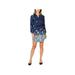 MAISON JULES Womens Blue Floral Long Sleeve Collared Mini Fit + Flare Dress Size L