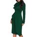 Spftem Women'S Bow Tie Neck Long Sleeve Peplum High Waist Slim Fit Office Work Dress