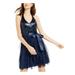 TEEZE ME Womens Navy Sequined Zippered Sleeveless Halter Above The Knee Fit + Flare Party Dress Size 1\2