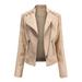 Women?s Faux Leather Jacket, Long Sleeve Lapel Zip Up Moto Biker Short Coat with Pockets