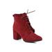 Dressy Ruffled Lace Up Women's Chunky Heel Booties in Burgundy