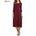 Spencer Plus Size Women's Casual Basic Comfy 3/4 Sleeve Round Neck Loose Fit A-line and Flare Midi Long Maxi Dress Tunic Swing Skater Dress