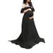 UKAP Maternity Long Dress Ruffles Elegant Maxi Photography Dress Stretchy Empire Waist Pregnant Gowns for Photoshoot Black S(US 2-4)