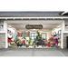 The Holiday Aisle® Santa's Workshop Garage Door Mural Polyester in Blue/Green/Red | 84 H x 192 W x 1 D in | Wayfair