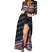 Lumento Summer Beach Kaftan Dresses for Women Loose V Neck Boho Long Maxi Dress Casual Party Holiday Swing Dress Ladies Stylish Split Floral Printed Dress Black XXL