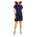 MICHAEL KORS Womens Blue Belted Short Sleeve Jewel Neck Short Fit + Flare Dress Size P